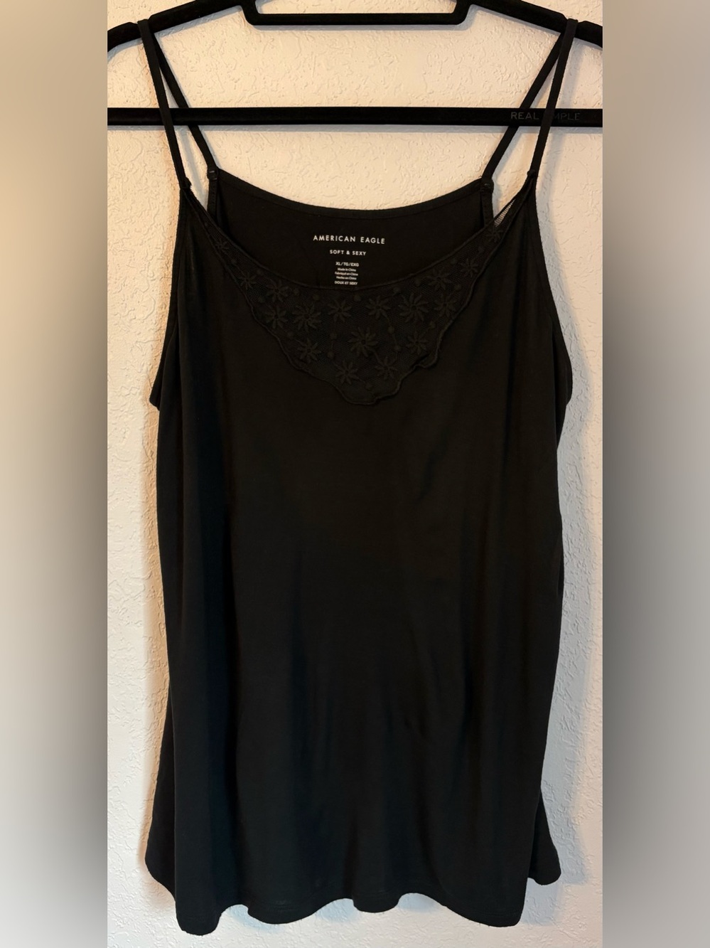 American Eagle Outfitters Black Floral Embroidered-Trim Cami